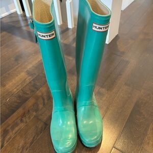 Hunter Teal Gloss Tall Rain Boots